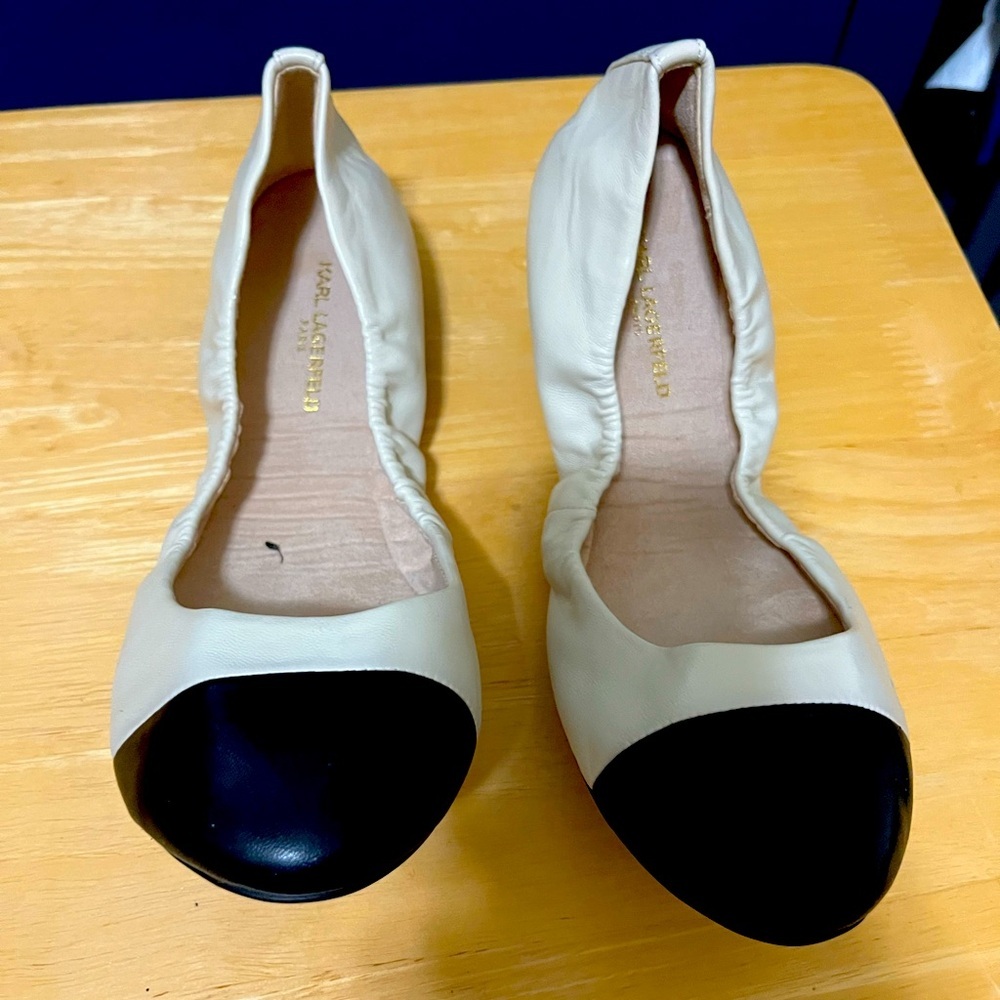 Karl Lagerfeld Paris Women’s Size 7M Ballet Flats Cream/Black NWOT